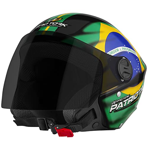 Pro Tork Capacete Aberto New Liberty Three Patriota Brasil, Viseira Fumê, Preto/Verde, Tam. 58