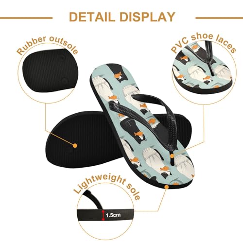ALAZA Black White Cat with Fish Flip Flops for Women Fashion Beach Slippers Comfort Mens Flip Flops Non-Slip Rubber Shower Slippers Sandal for Hotel Travel Sport,XS3