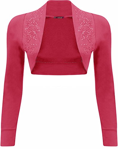 Preisvergleich Produktbild WearAll - Neu Damen Langarm Achselzucken Bolero Top - Cerise - 38-40