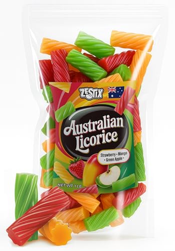 Australian Licorice Candy – 1 lb Soft Gourmet Licorice Mix – Green Apple, Mango & Strawberry