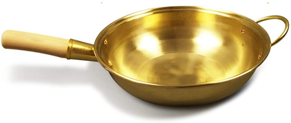 Imagen de RVHAOODI Sartén de cobre puro, olla de cobre, sartén Wok chino, sartén de latón, utensilios de cocina, cocina de cobre Wok (34cm) vision
