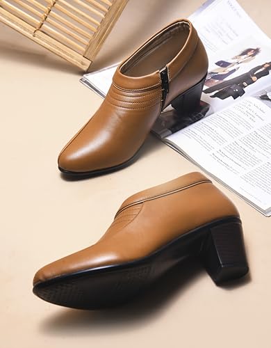 Image of SilverArrow Ankle Length Block Heel Boots Trendy Comfortable Zipper Boots for Womens & Girls Black