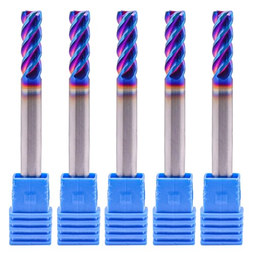 Image of BestParts 5Pcs HRC65 Tungsten Carbide Square End Mills - TiAlsiN Nano Coated, 4 Flute, 45 Degree Helix, 1 /4 inch Cutting Diameter, 1 /4 inch Shank Diameter, 3 /4 inch Length of Cut, 2-1 /2 inch Overall Length