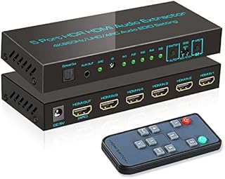 (Newest Version) SkycropHD 5 Port 4K HDMI Switch with Optical & 3.5mm AUX Audio Out, 5x1 HDMI Switcher Audio Extractor Splitter Support 4K@60Hz, 1080P@120Hz, ARC, HDCP 2.2, HDR10, Dolby Vision/Atoms