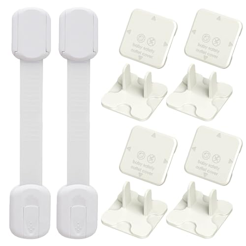 Image of ndzefan Outlet Plug Covers, 8-Pack Baby Proof Outlet Covers 2-Piece Cabinet Door Safety Locks Power Safety Outlet Covers, Perfect for Child Safety at Home and School (White)