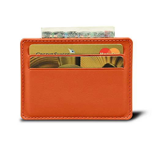 Lucrin - Porta Tarjetas con Separador - Naranja - Piel Liso
