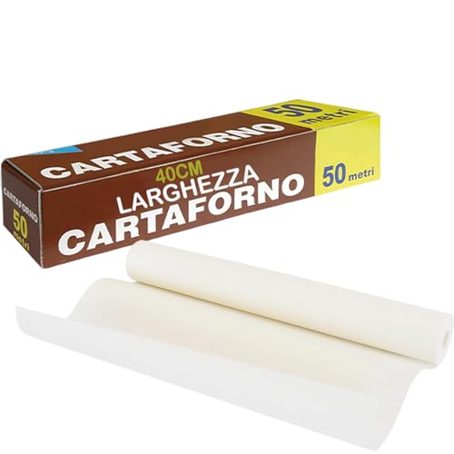 GM 1 ROTOLO Carta Forno 40cm x 50mt con Seghetto. Avvolgi, Cucina e Conserva con Cura gli Alimenti. Carta Forno di Qualità