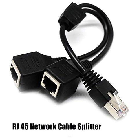 RJ45 Network 1 to 2 Port Ethernet Adapter Splitter, RJ45 Male 1 to 2 Female LAN Ethernet Splitter Adapter Cable Compatible with Cat5, Cat5e, Cat6, Cat7 (Black) Cover