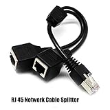 RJ45 Network 1 to 2 Port Ethernet Adapter Splitter, RJ45 Male 1 to 2 Female LAN Ethernet Splitter Adapter Cable Compatible with Cat5, Cat5e, Cat6, Cat7 (Black)