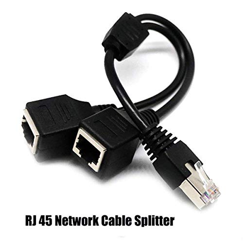 RJ45 Network 1 to 2 Port Ethernet Adapter Splitter, RJ45 Male 1 to 2 Female LAN Ethernet Splitter Adapter Cable Compatible with Cat5, Cat5e, Cat6, Cat7 (Black)