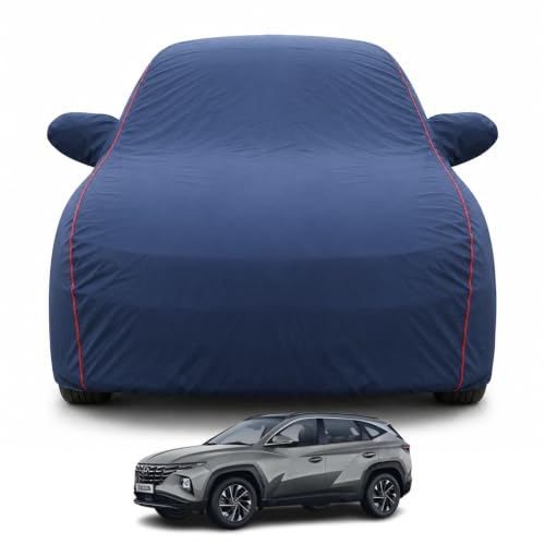 Image of Premium Car Cover for Hyundai's Tucson 2022-2026 Models | Waterproof, UV & Dust Protection | Mirror & Antenna Pocket | Triple Stitched, Soft Inner Lining, Belt & Buckle (Navy Blue)
