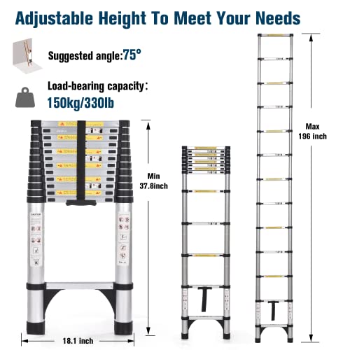 Jadduo Telescoping Ladder 16.5 Ft Extension Ladder Aluminum Lightweight Telescopic Ladder With 2 Triangle Stabilizers Telescoping Attic Ladder Rv Ladders For Travel Collapsible Ladders For Home #TOP1