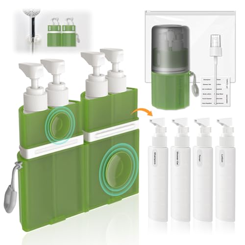 VOGOGE Travel Bottles for Toiletries, TSA Approved Travel Shampoo and conditioner Bottles with Suction Cups, Green