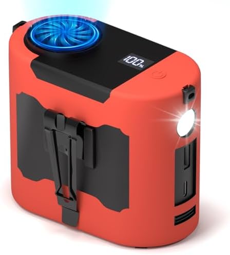10000mAh Portable Waist Fan, Rechargeable Battery, 40H Max Runtime, 5 Speeds 16000RPM Strong Airflow, Hands-Free Neck Fan, Personal Wearable Shirt Belt Clip Fan for Outdoor, Jobsite, Camping (Orange)