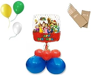 Isola Party - Composizione palloncini SUPERMARIO, multicolore (1 Pallone foil Standard, 15 palloncini in lattice) (Centrotavola di palloncini)