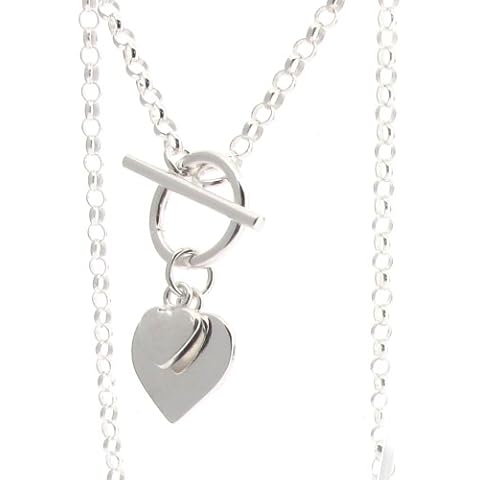 Touch Jewellery 925 Sterling Silver Fine Belcher Chain with T-bar and Hearts 41cm / 16 Cover