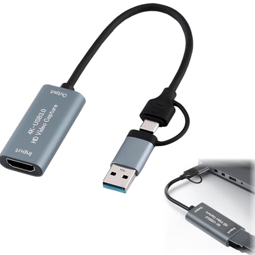 Tarjeta de captura de video 4K HDMI a USB 3.0 tipo C y USB A a HDMI, dispositivo de transmisión de tarjeta de captura 4K a 30Hz 1080P a 60 fps, grabación de juego 4K Passthrough Loop-out compatible
