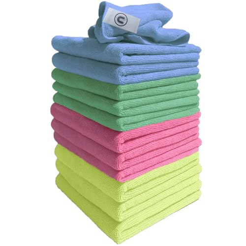 DCS Microfibre Cleaning Cloth Assorted Pack of 12 Large Size: 40x40cm. Super Soft Premium Streak Free Washable Cloth Duster for Kitchen Bathrooms Surfaces Mirrors Car Motorbike