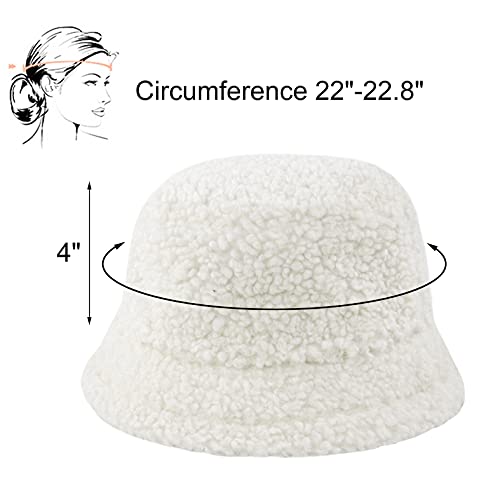 Womens Winter Bucket Hat Vintage Cloche Hats Warm Faux Fur Wool Outdoor Packable Fisherman Cap White #TOP3