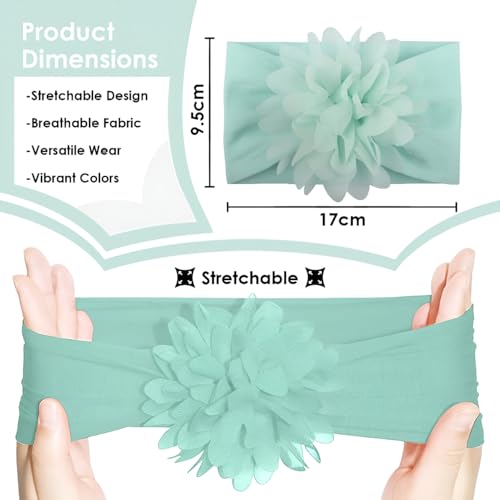 Image of SYGA Baby Headbands Nylon Flower Soft Stretchable Hairband for Newborn Infant Toddler Kids For 0-3 Year - Turquoise