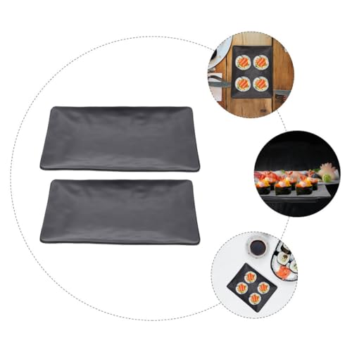 Juego de 2 platos rectangulares para sushi de melamina negra miniatura 3
