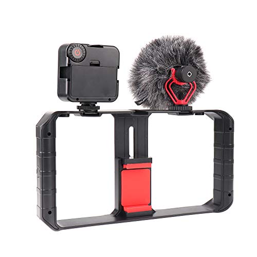 FocusFoto PRO U-Rig Smartphone Video Camera Cage Mount Holder Stabilizer Handle Grip with BOYA by-MM1 Microphone Mic+ 49 LED Light+ Mini Tripod Kit for Mobile Phone iPhone Filmmaking Videomaker - Image 6