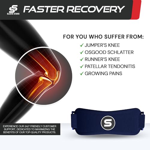 Image of Sleeve Stars Swedish Brand Patellar Tendon Support Strap for Women & Men Effective Osgood Schlatter Knee Brace Youth & Kids Knee Brace with 3 Adjustable Length fits 7 inch-15 inch (Single /Navy Blue /Kids)