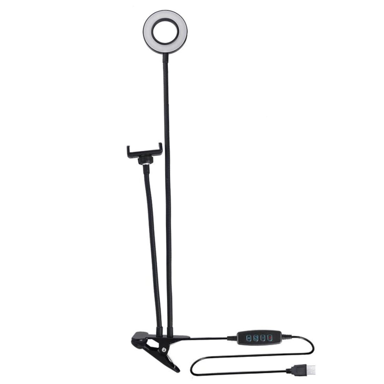 Housoutil USB round light Beauty Filling Light Pearlescent stepless dimming set third gear bracket cosmetic Gooseneck Desk Lamp gooseneck selfie light flexible USB Book Light