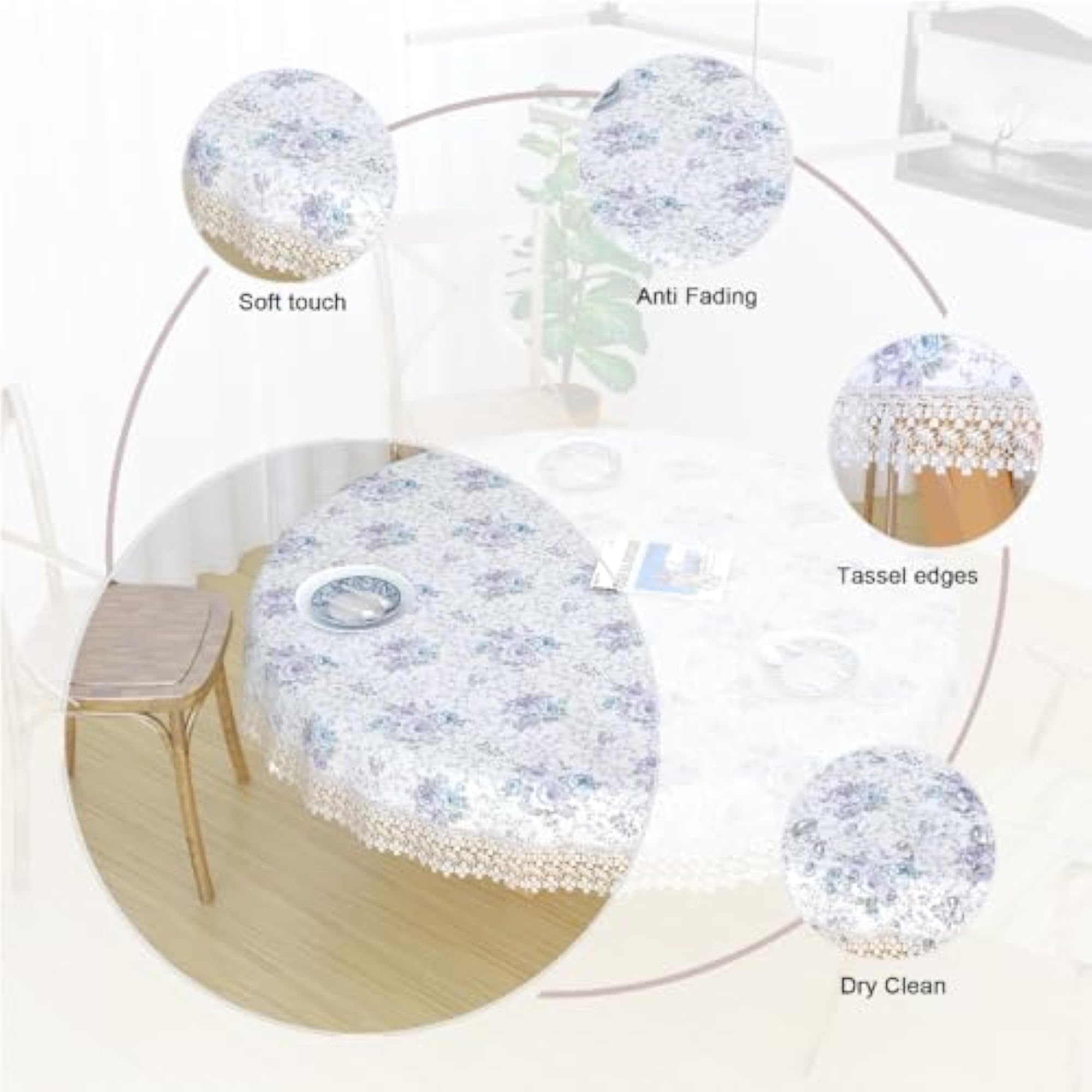 Jute Printed Round Table Cover for 4 Seater, Decorative Design