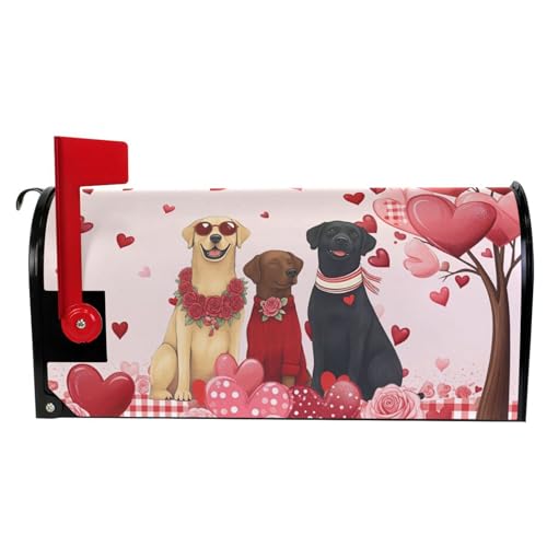 Image of Happy Valentine's Day Dogs Magnetic Mailbox Covers Love Tree Golden Retriever Pink Buffalo Mailbox Cover Over Size Full Magnet Garden Yard Porch Mail Boxes Cover Holiday Decorations 25 inch L x 21 inch W