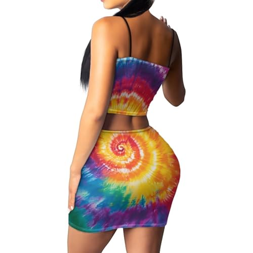Image of Biyejit Women's 2 Piece Summer Outfits Spaghetti Strap Crop Tops and Bodycon Mini Skirt Dress Set Plus Size S-4XL