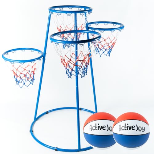 Activejoy- 4 Hoop Basketball Set - Toddler Basketball Hoop Indoor - Outdoor Play Preschool - +3 Years Old Toy. Includes 2 Balls and air Pump (SkyBlue 4 Hoop)