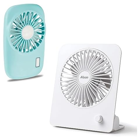 Aluan Handheld Fan & Desk Fan Bundle Rechargeable Battery Operated Small Fan Portable Personal Fan for Home Office Outdoor Travel Cover