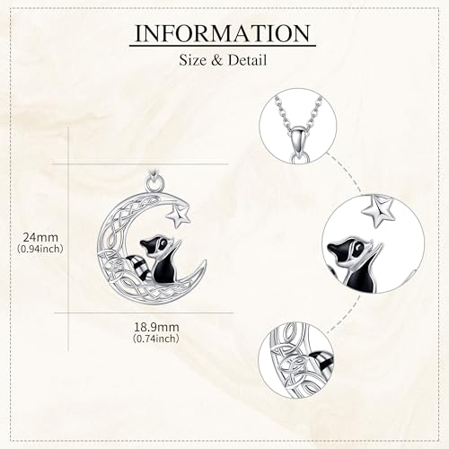 MONGAS Raccoon Highland Cow Capybara Owl Cat Necklace Sterling Silver Raccoon Highland Cow Capybara Owl Cat Pendant Necklace Cute Animal Jewelry Moon Necklace for Women3