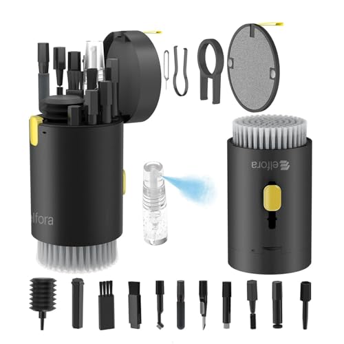 Image of Elfora Electronic 20 in 1 Cleaning Kit| Multifunction Tool Kit with Screen Cleaning Cloth, Brush, Key Puller, Spray Bottle| Cleaner Kit for PC, Laptop, iPhone, iPad, MacBook, Airpod & Keyboard(Black)