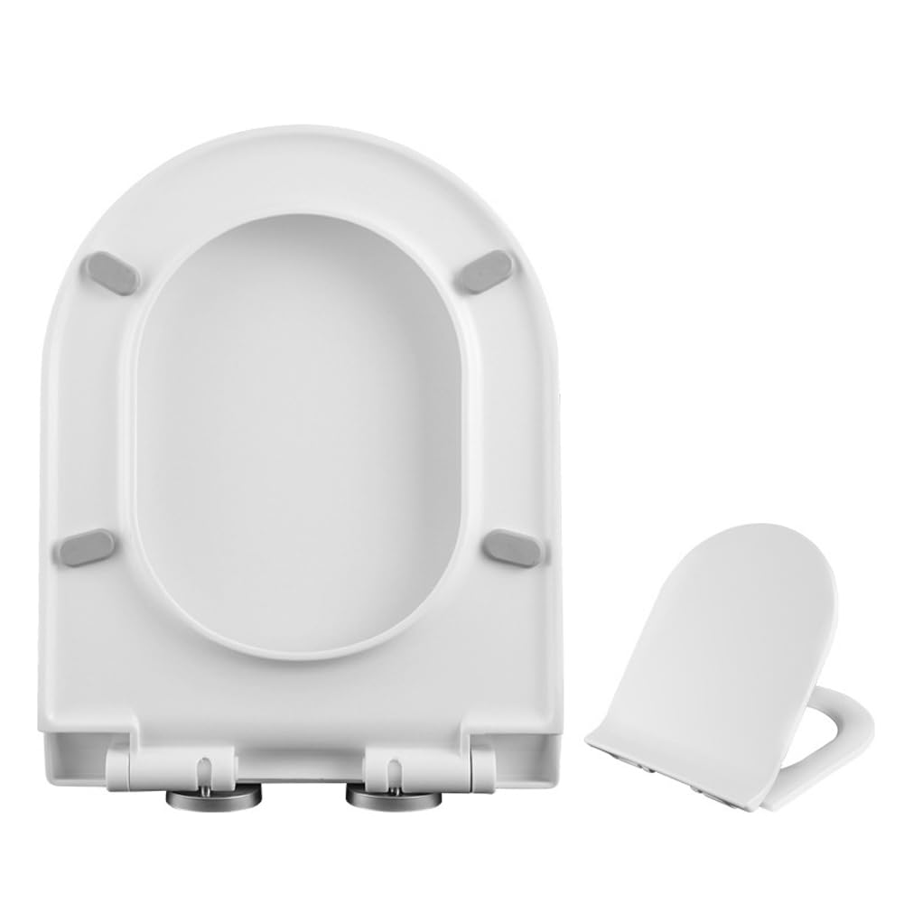 Yougang White U-Shaped/V-Shaped Toilet Seat Oval Loo Toilet Seat,Soft Close Quiet No Slamming,Standard Size Universal Toilet Lid,Simple Top Fixing (Medium U-Shaped)