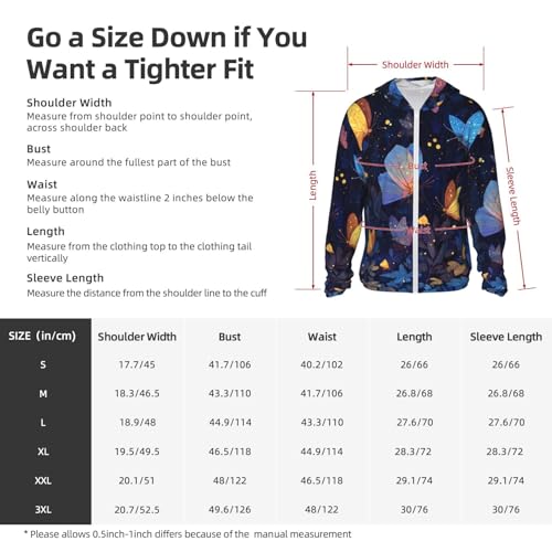 UPF 50+ Night Butterflies Sun Protection Hoodie Rash Guard Shirt Long Sleeve Sun Shirt Lightweight Jacket2