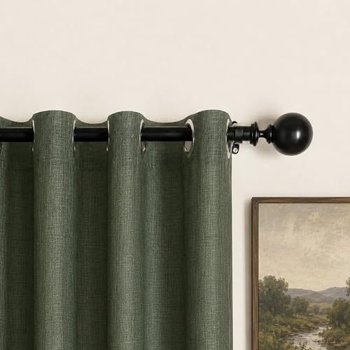 Image of Deco Window 44 inch-120 inch Adjustable Rustproof Curtain Rod for Doors & Windows with Brackets, Extendable Iron Metal Pipe Holder with Ball with Acrylic Bush Finials, Black, 25MM Diameter