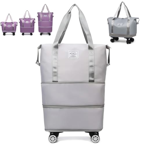 Pepepo Travel Bag With Wheels, 2025 New Large Capacity Travel Bag - Universal Wheel Removable, Large Capacity Wide-Open (GRAY)