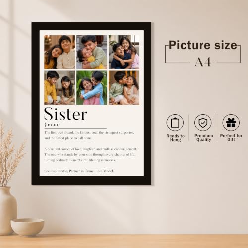Image of Art Street Personalized Gift for Father, Dad Photo Frame | 6 Image Collage with Custom Text, Customized Photo Frame for Sister Rakhi, Wall Decor for Bedroom Living Room, A4 Size 8x12 Inch