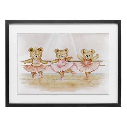 Affiche encadrée ballet Teddies Triplet gris sous verre, le cadeau de naissance idéal par Amy Hall