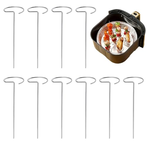 Supvox® Air Fryer Accessories, Stainless Steel Barbecue Rack with Non-Stick Round Vertical Meat Skewers, Multipurpose Microwave Grill Stand