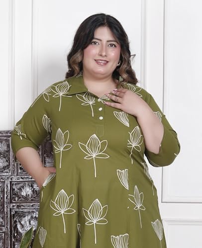 Image of NISHIRE Women's Cotton Floral Co-ord Kurta Set, Plus Size Stylish Ethnic Wear Set