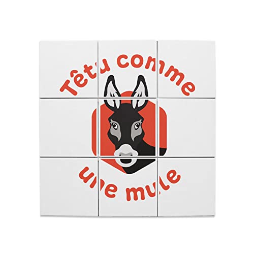 Carreaux céramique décoratif haut de gamme motif humour Têtu Comme une Mule 15cm