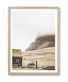 HesenDot Farmhouse Framed Wall Art,12x16in Mountain Cabin Canvas Print,Rustic Morning Mist Poster Wall Decor for Living Room Bedroom Study Office Gallery Home,Set of 1