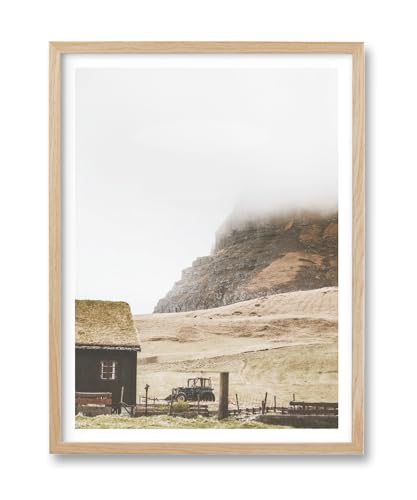 HesenDot Farmhouse Mountain Cabin Natural OAK Wood Framed Wall Art, 12x16in