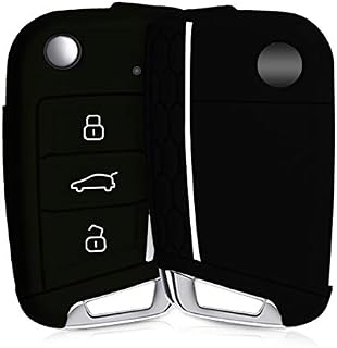 kwmobile Car Key Cover Compatible with VW Golf 7 MK7 3 Button Car Key Key Cover - Silicone Protective Car Key Fob Case - Petrol/White