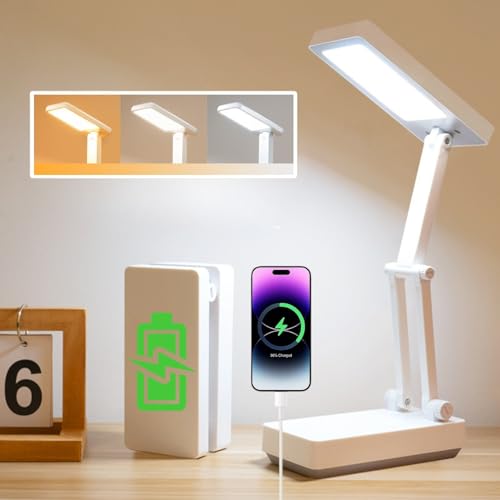 Shinehalo Rechargeable Cordless Desk Lamp with 6000mAh Battery, 3 Color Modes & Dimming, Portable Light with USB Port & 45-Min Timer for Desk, Puzzles & Nail Art