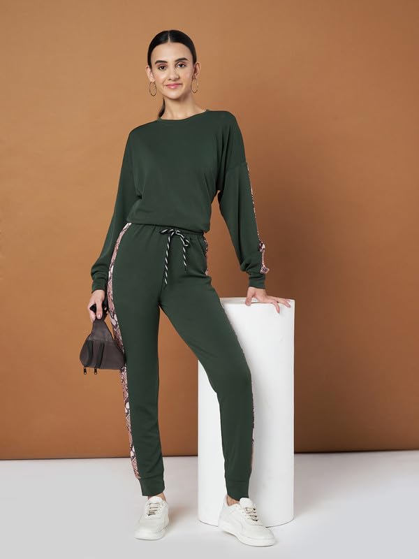 Image of DTR FASHION Cotton Blend Styled With Snake Skin Print On Sleeves Tracksuit | Co-ord Set For Women| Active Wear Suit Set For Women|