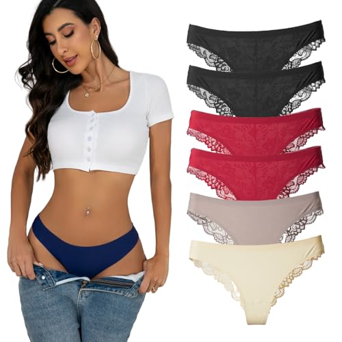 Hialegion Mujer Tanga de Encaje Bragas sin Costuras Braguitas Culotte Elástica Slip Hipster Suave y Còmodo Talla Grande 1XL